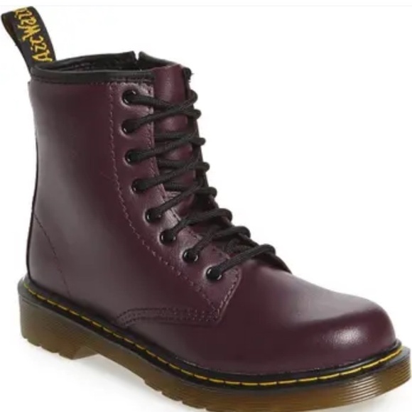 Dr. Martens Delaney Girls Leather Lace Up Combat Boot Cherry Red Size 12
